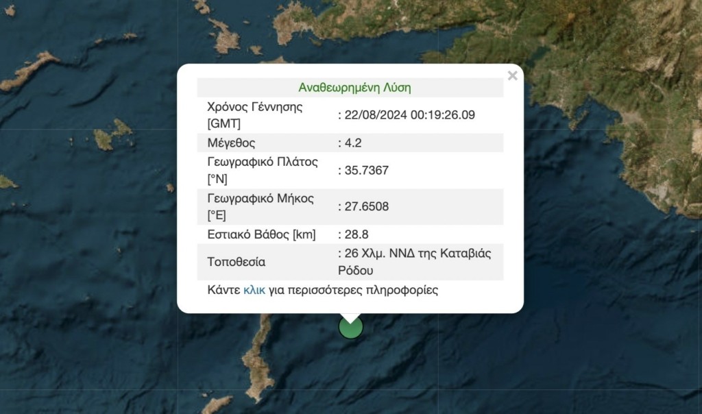 Σεισμός 4.2 Ρίχτερ τα ξημερώματα στη Ρόδο
